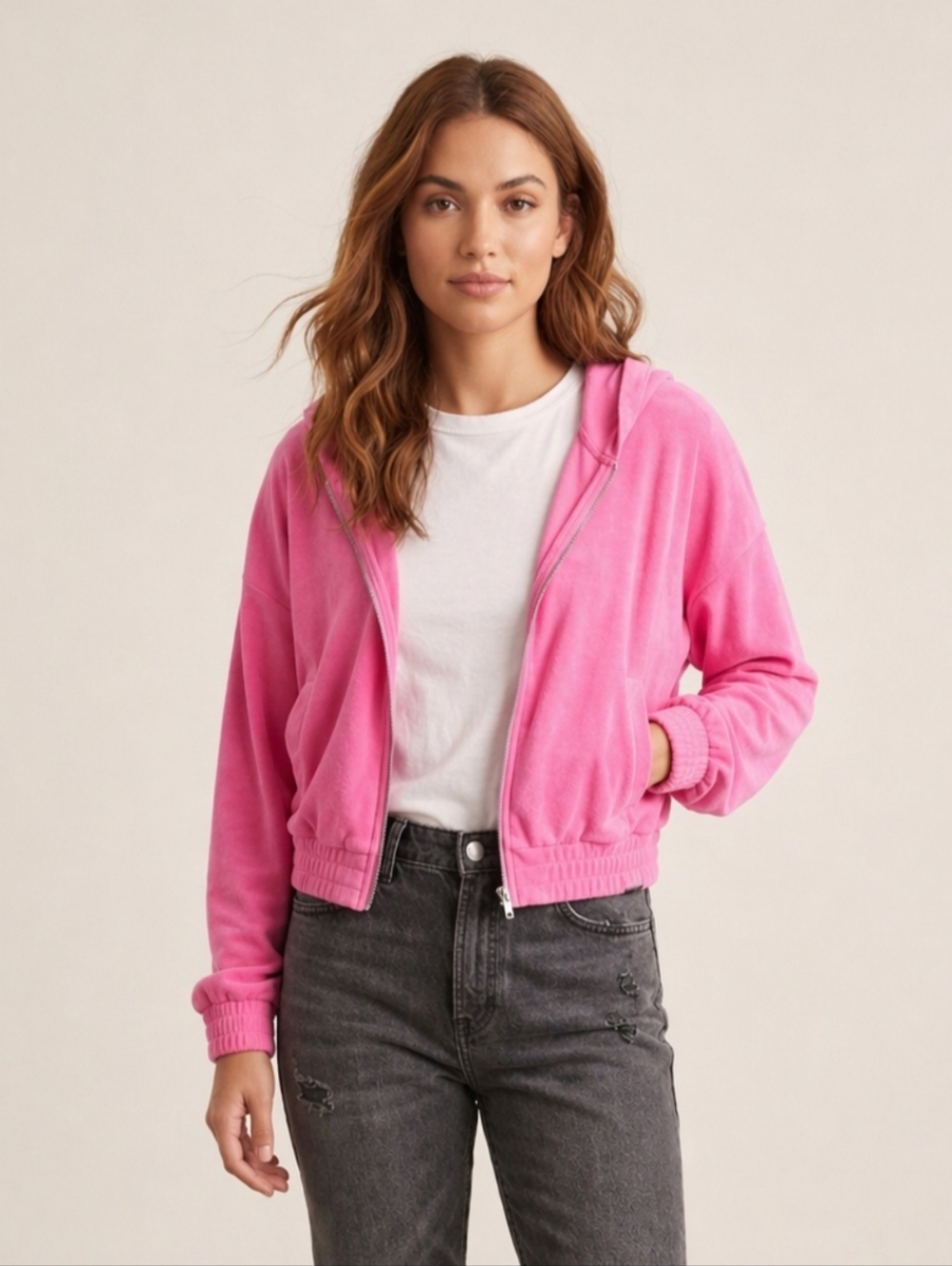 NWT  WSLY Eco Loop Zip Up Hoodie in Sugar Pink Size XS